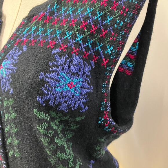 Vintage Cullinane Womens M Sweater Vest Black Floral Lamb's wool blend cottage - Picture 6 of 15